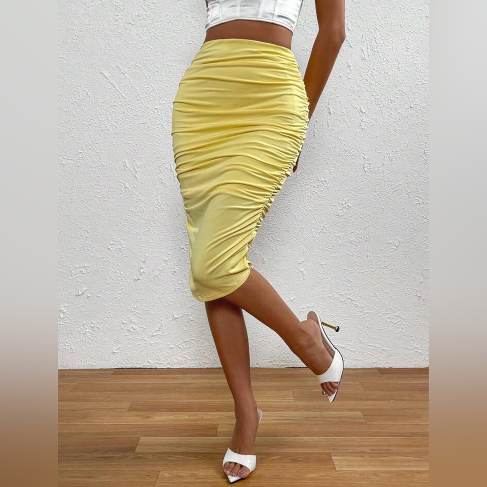 Ruched Yellow Skirt